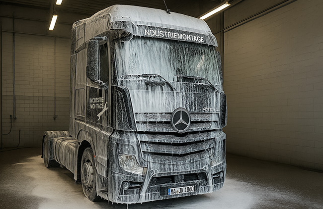 eingeschäumter LKW in Aufbereitungshalle
